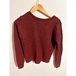 AMBIANCE APPAREL Knit Women's Small Burgundy/Wine Sweater Criss Cross Pullover